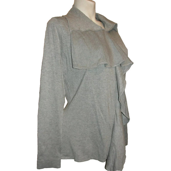 New Coletane Sweater Women's Size L Grey Ruffle Front Full Zip LS Cardigan Fancy - Picture 2 of 5